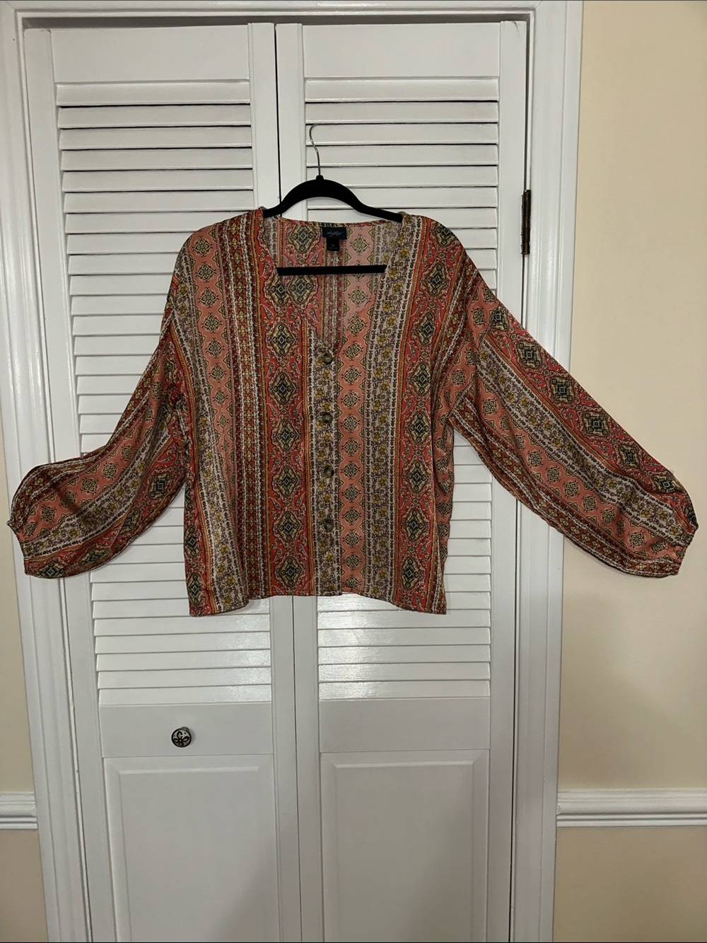 Daytrip Rust Multicolor Boho Open-Front Blouse